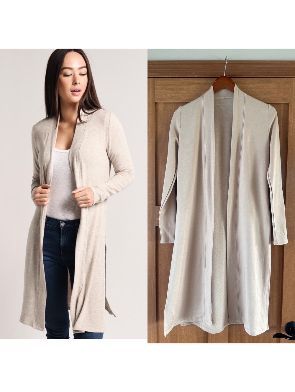 Beyond Yoga High Slits Fleece Long Duster Cardigan Sweater Beige Women’s XS